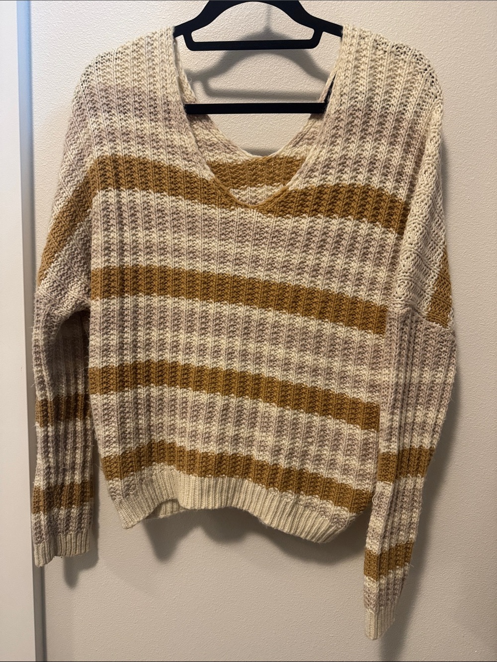 Rue21 Mauve and Mustard Striped V-Neck Sweater